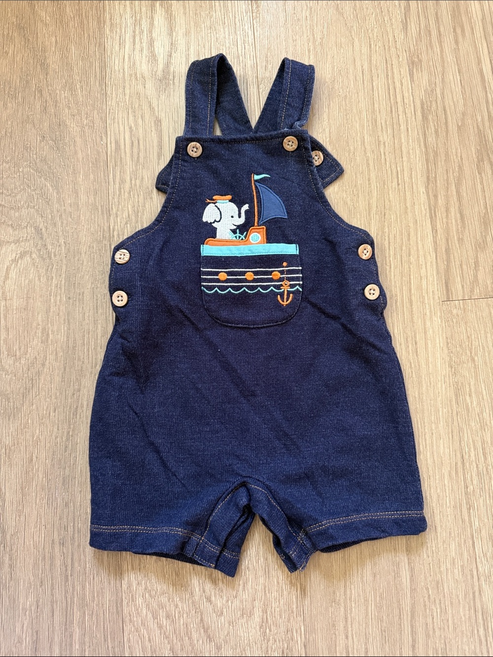 Pekkle Navy Baby Overalls Romper with Boat & Elephant Embroidery 18 Months